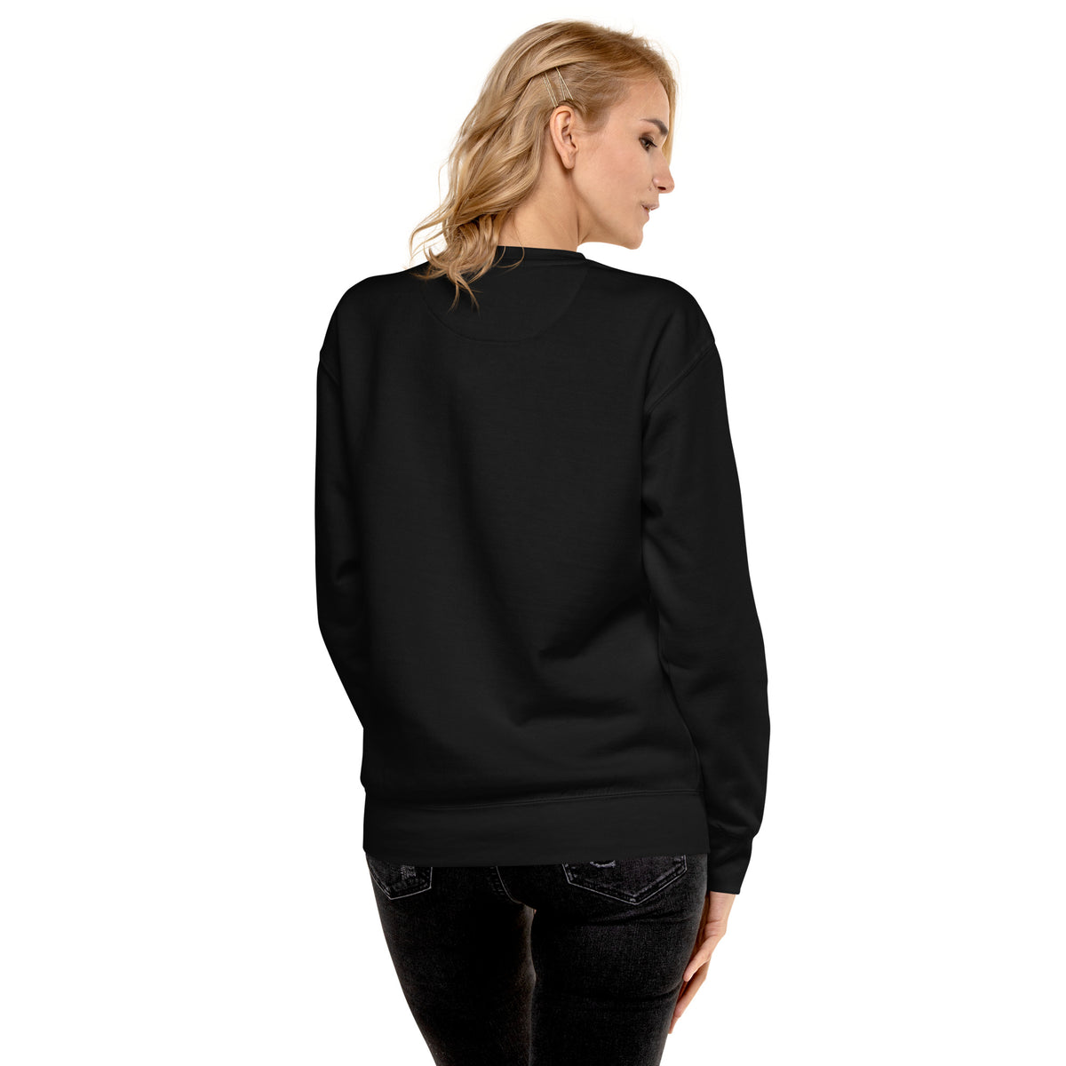 ANAKAS Essential Crewneck in Black, woman back view