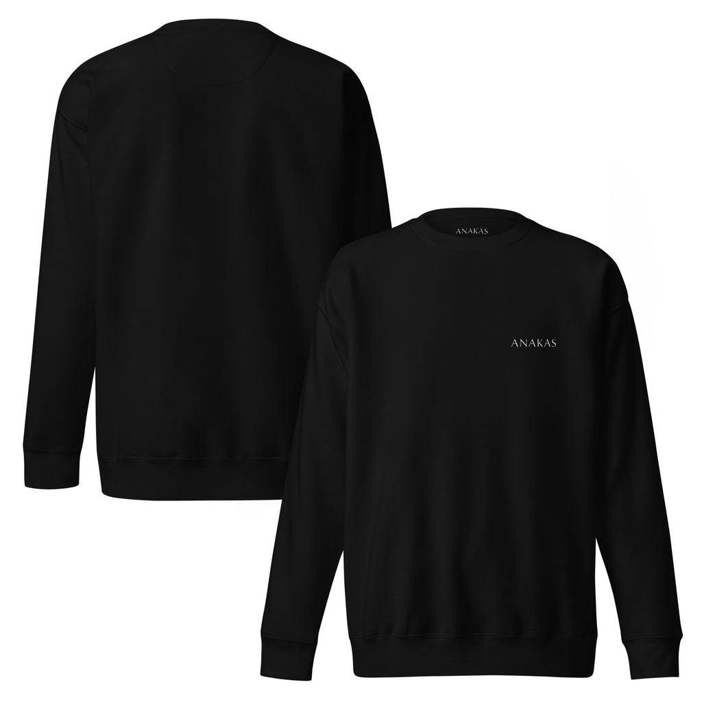 ANAKAS Essential Crewneck in Black, front and back view
