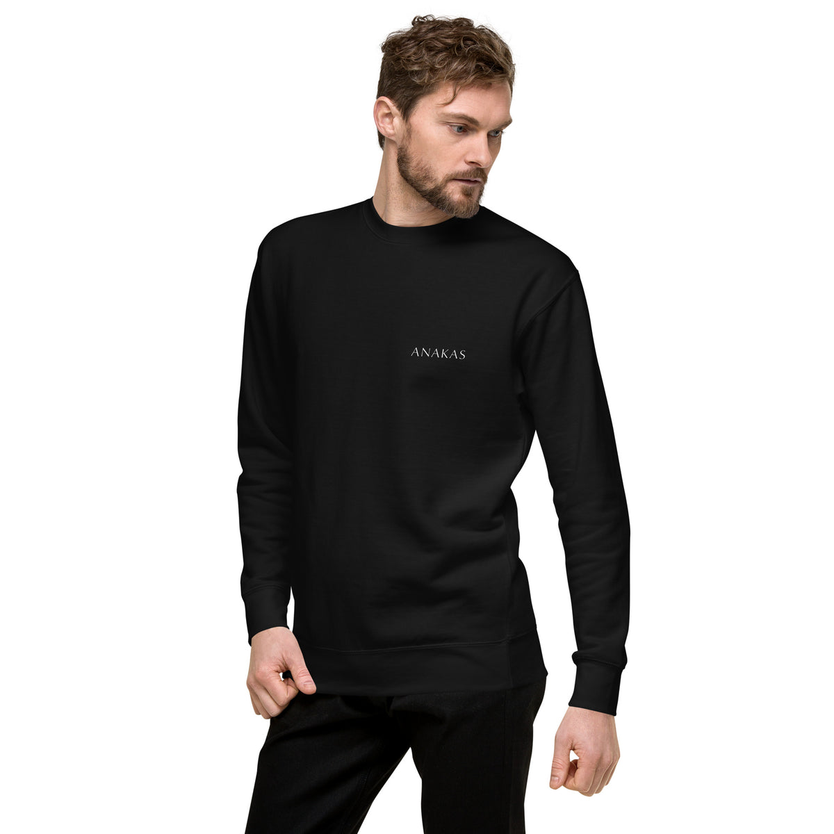 ANAKAS Essential Crewneck in Black, man front view